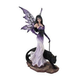 Purple Fairy Walking w/Black Panther Pet Statue